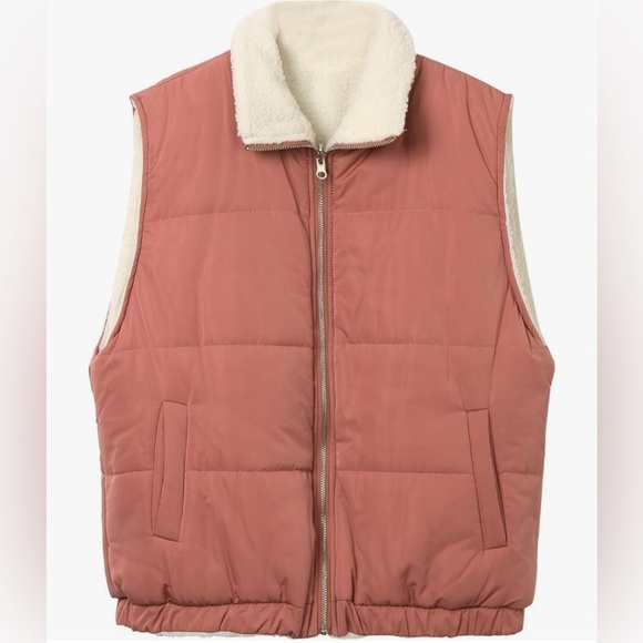NWT Women's Reversible Sleeveless Vests Lamb Fleece Zipper Closure Size M Pink - Picture 3 of 11